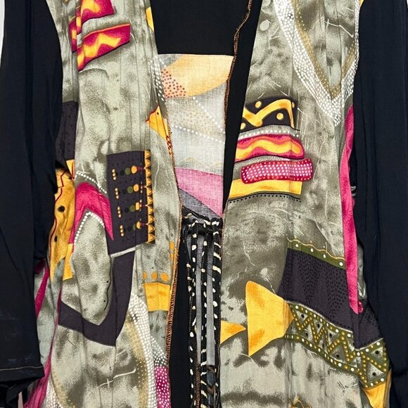 Gabrielle Boho Geometric Duster Kimono Plus Size 24 Open Front Cover up - Picture 5 of 16